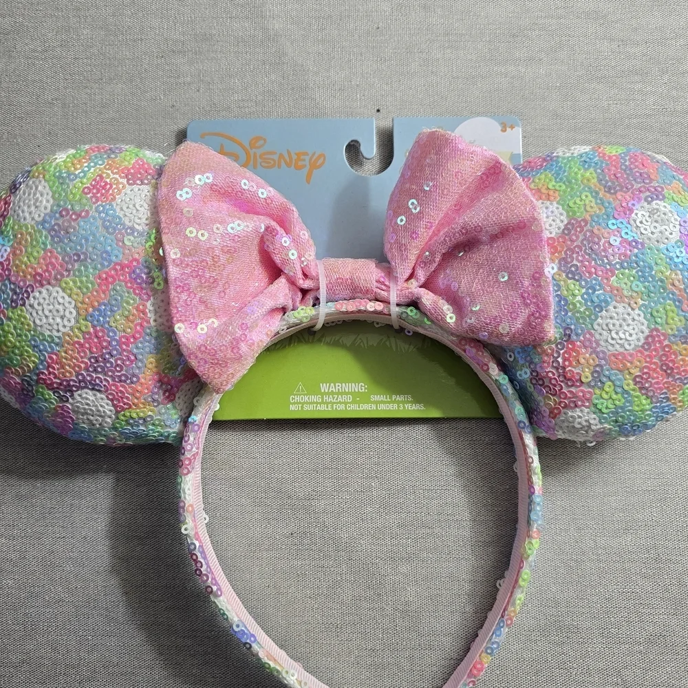 Disney Sequin Rainbow Minnie Ears Headband with Pink Bow - Picture 4 of 6